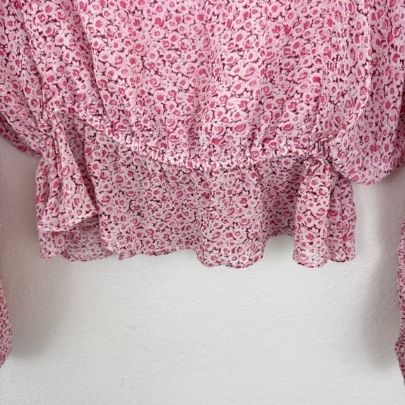 Silk blouse LoveShackFancy Nellie Pink Floral Peplum Top Small - Picture 8 of 10